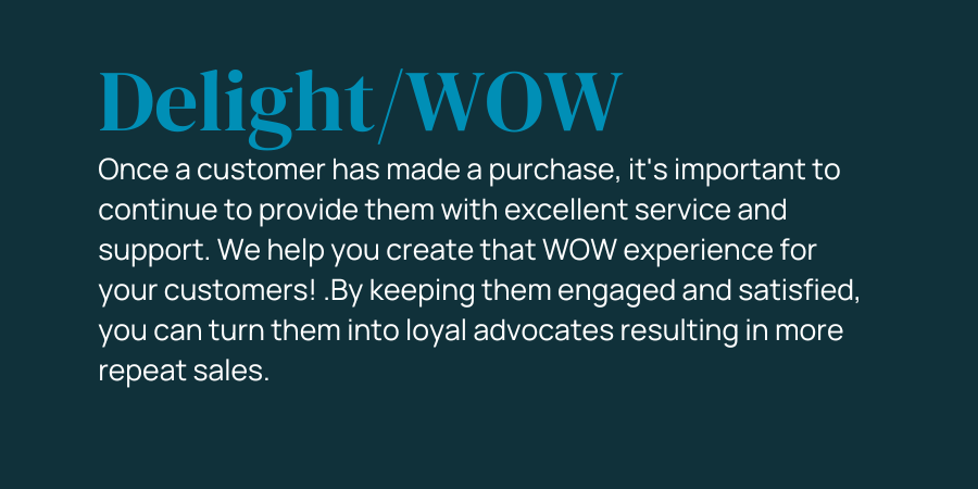 Once a customer has made a purchase, it's important to continue to provide them with excellent service and support. We help you create that WOW experience for your customers! .By keeping them engaged and satisfied, you can turn them into loyal advocates resulting in more repeat sales.